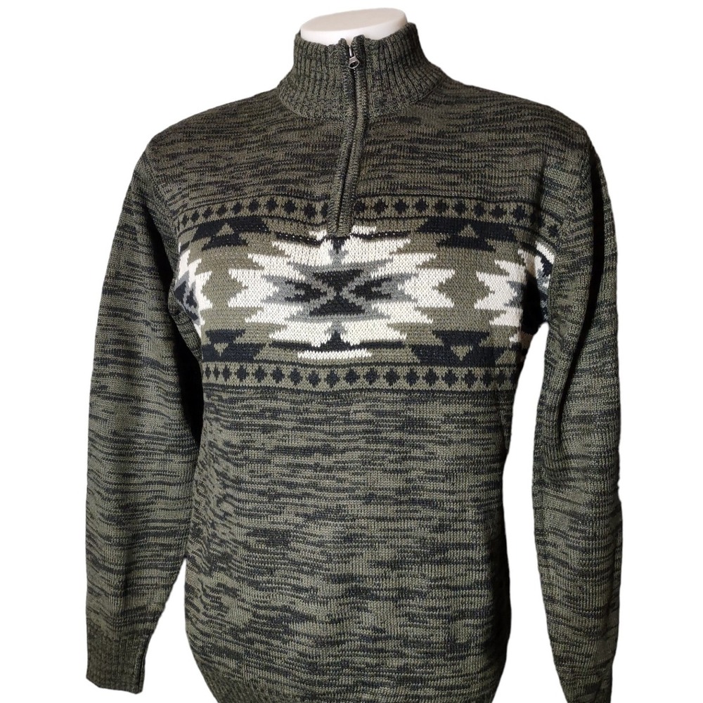 Carbon Sweater Large Mens Southwestern Quarter Zip Gorpcore Cabin Core Green L